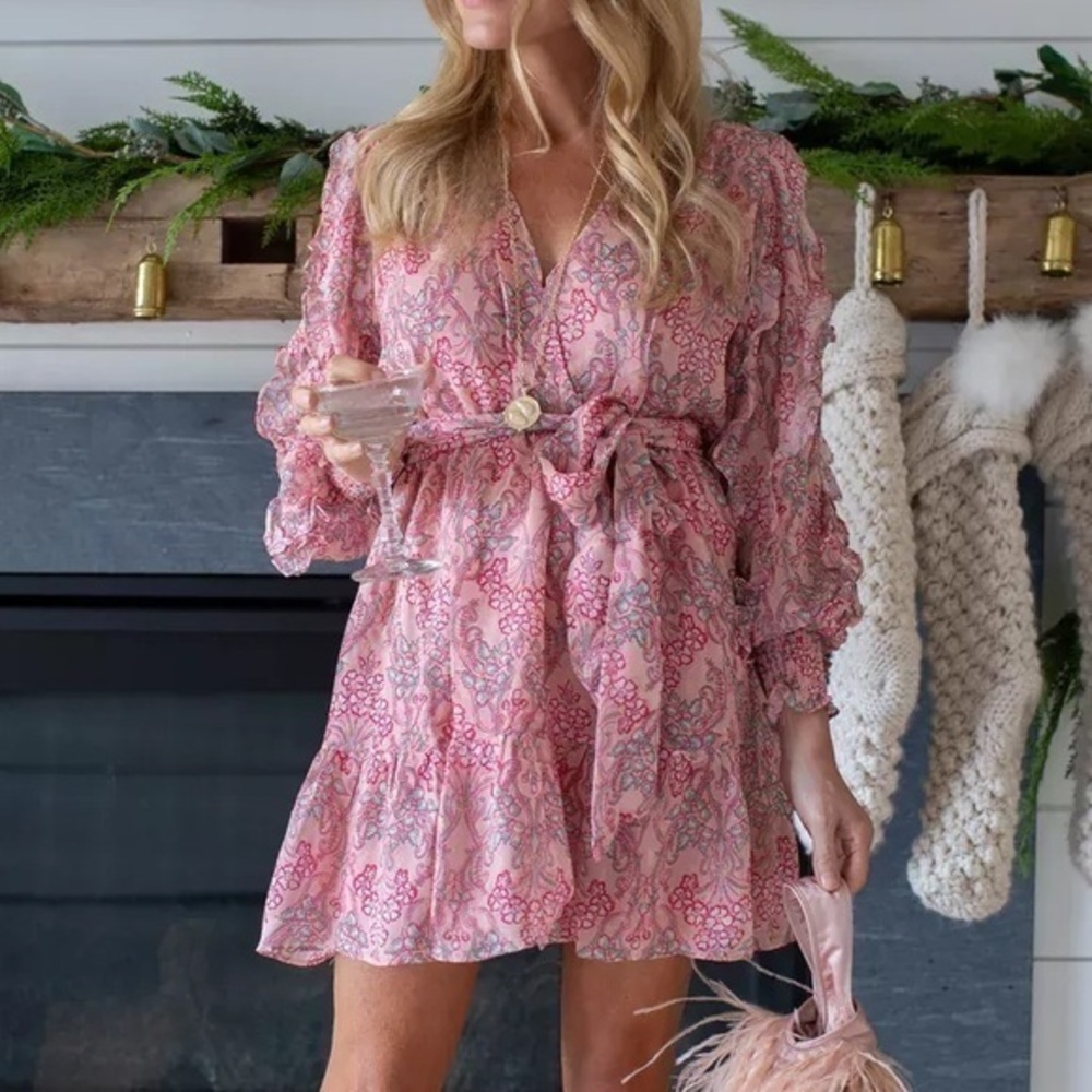 Marea by Liz Joy Cala Rosado Pink Mini Dress Ruffled Size Medium